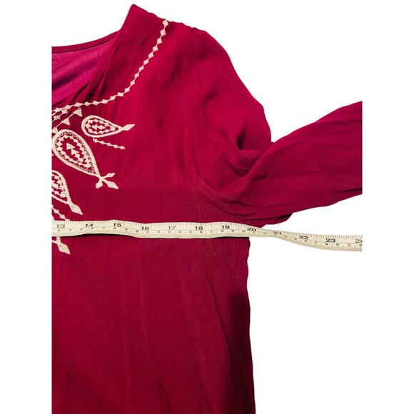 Entro Tunic Womens Fuchsia Bell Sleeve Embroidered Long Sleeve Top Tasseled M - Picture 7 of 8